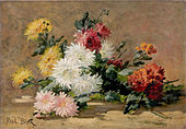 Fleurs, huile sur toile, signée en bas à gauche, 38,5 × 55 cm