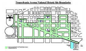 Map showing the location of Pennsylvania Avenue National Historic Site