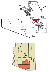 Расположение Мараны в округах Пима и Пинал, штат Аризона