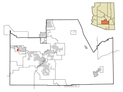 Pinal County Arizona Incorporated and Unincorporated areas Ak-Chin Village highlighted.svg