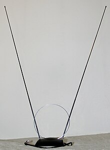 "Rabbit-ears" VHF television antenna (the small loop is a separate UHF antenna) Rabbit-ears dipole antenna with UHF loop 20090204.jpg