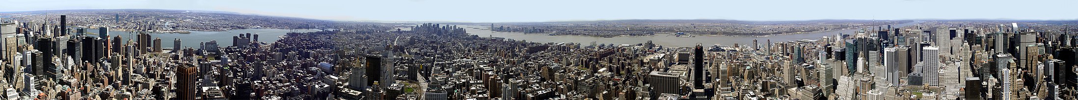 Panorama em 360° da cidade de Nova Iorque, vista do observatório do Empire State Building.