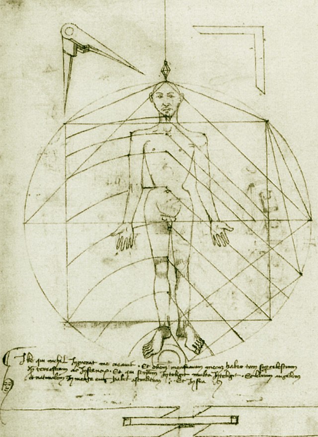 Dessin représentant un homme au centre d'un cercle.