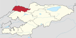 Map of Kyrgyzstan, location of Talas Province highlighted