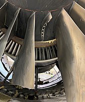 Damage to hollow fan blades from UA328, fracture surface near hub at top of photo United Airlines Flight 328 damage 2.jpg