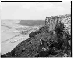 View of the former Swan Falls Village and the Swan Falls Dam along the Snake River