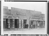 Wells Fargo & Co. Express building circa 1860, Stockton, California Wells Fargo and Co. Express Banking House and T. Robinson Bours and Co., built 1853. Taken ca. 1860 - Stockton, Historic View, Stockton, San Joaquin County, CA HABS CAL,39-STOCK,29-3.tif