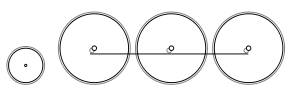 Diagram of a single small leading wheel, and three driving wheels joined by coupling rods