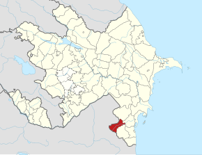 Mapa Ázerbájdžánu s vyznačeným rajónem Yardımlı