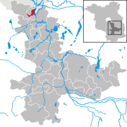 Zeuthens läge i Landkreis Dahme-Spreewald i förbundslandet Brandenburg