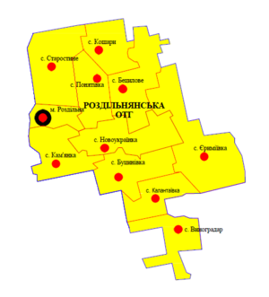 Раздельнянская городская община на карте