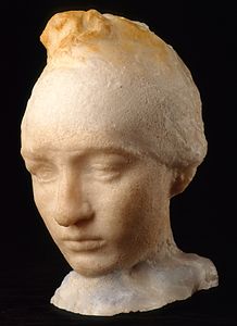 Head of Camille Claudel, 1884, by Auguste Rodin, portrays Claudel wearing a Phrygian cap, on exhibit at the Museo Soumaya