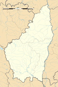 Mapa konturowa Ardèche, blisko centrum na dole znajduje się punkt z opisem „Chirols”