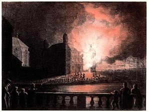 Branden, färglitografi av C. von Schéele efter teckning av Carl Samuel Graffman, 1825.