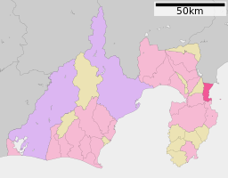 Atamis läge i Shizuoka prefektur Städer:      Signifikanta städer      Övriga städer Landskommuner:      Köpingar      Byar