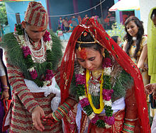 A Nepali Hindu couple in marriage ceremony Bride Groom NP.JPG