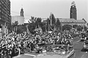 Parade zu Ehren der Kosmonauten Sigmund Jähn und Waleri Bykowski auf der Leningrader Straße am 25. September 1978