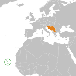 Map indicating locations of Cape Verde and Yugoslavia