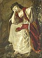 Chariclea. Une femme assise, la main gauche sur un arc, la tête reposant sur la main droite. Partie d'une représentation plus grande de Theagenes et Chariclea.