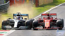 Charles Leclerc, Ferrari SF90 holds off Lewis Hamilton, Mercedes F1 W10, 2019 Italian Grand Prix, Monza, 8th September