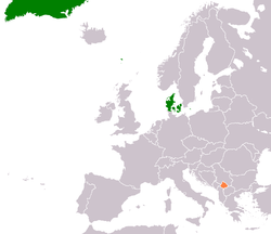 Map indicating locations of Danimarka and Kosova