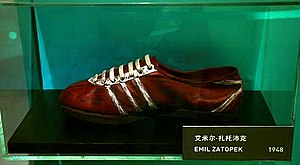 Emil Zatopek running shoes by Adidas. 1948.