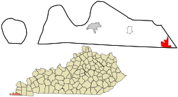 Location within Fulton County and the state of Kentucky