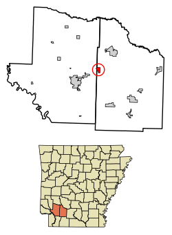 Location of Emmet in Hempstead County and Nevada County, Arkansas.