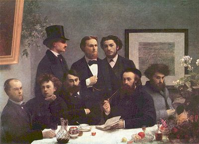Paul Verlaine (en bas à gauche) et Arthur Rimbaud (à sa gauche). « Le coin de table » peint par Henri Fantin-Latour en 1872 - Musée d'Orsay de Paris.