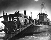 USS LCI-326, a Landing Craft Infantry, during training for D-Day Invasion Training in England 02.jpg