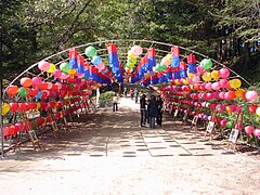 Tunnel of lanterns at Woljeongsa's entrance