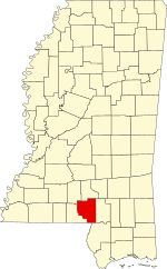 Карта штата Миссисипи с выделением округа Мэрион