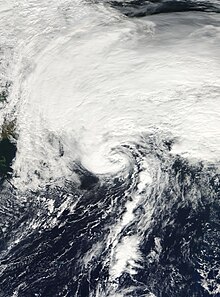 Satellite photo of a hurricane approaching Newfoundland