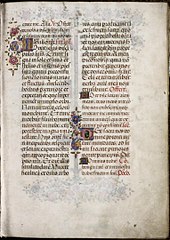 Page avec 2 colonnes de textes et 4 lettrines ornées.