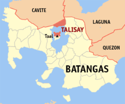 Map of Batangas showing the location of Talisay