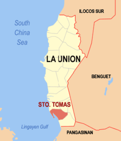 Mapa ng La Union na pinapakita ang lokasyon ng Santo Tomas