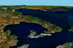 Satelliittikuva Pílion niemimaasta ja vuoresta.