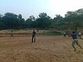 Playing cricket on the bank of the Vatrak River