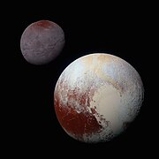 Identically processed enhanced color views of Pluto and Charon