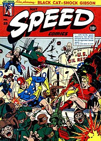 With the war in full swing, patriotically themed comic books were an important source of propaganda. SpeedComicsNo32.jpg
