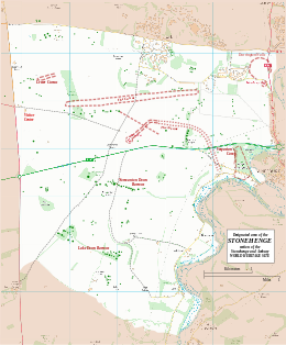 Карта, показывающая Курсус в секции Стоунхенджа объекта Всемирного наследия Стоунхендж и Эйвбери