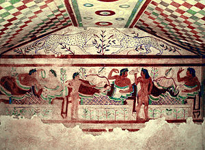 Fresko en la etruska Tombo de la Leopardoj.