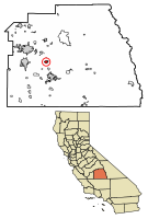 Location of Lindsay in Tulare County, California.