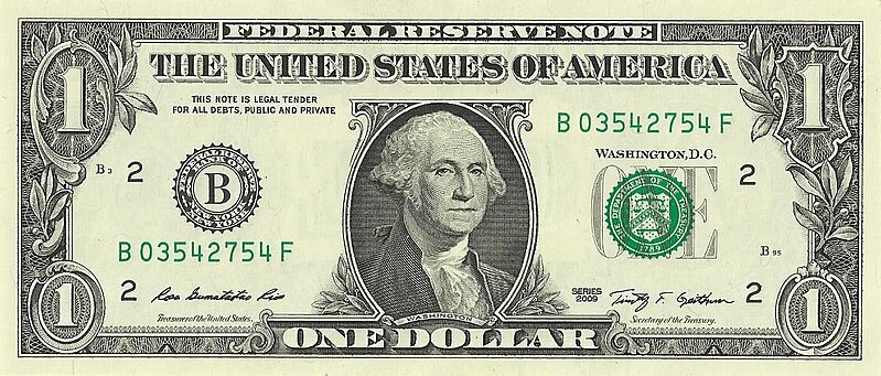 파일:US one dollar bill, obverse, series 2009.jpg