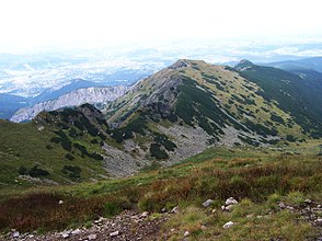 Oberer Teil der Dolina Sucha Stawiańska, im Hintergrund die Gipfel des Uhrocie Kasprowe