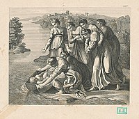 Vilém Kandler: Nalezení Mojžíše (ilustrace Bible dle Raffaela, rytina Konrád Wiesner, asi 1830
