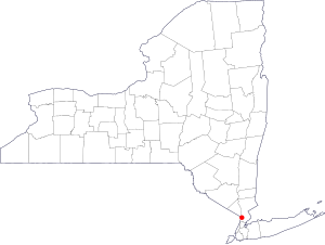 A map of New York showing the location of Yonk...