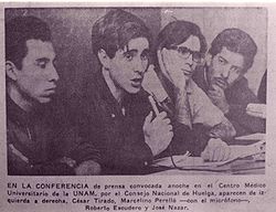 Primera conferencia de prensa convocada por el Consejo de Huelga de la UNAM el 5 de octubre.