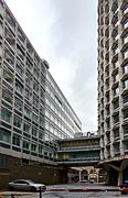 Covered walkway between buildings