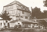 Erste Industrieanlage Schweinfurts von 1780 (Foto von 1891), Bleiweißfabrik von Martin Schmidt an den Wehranlagen